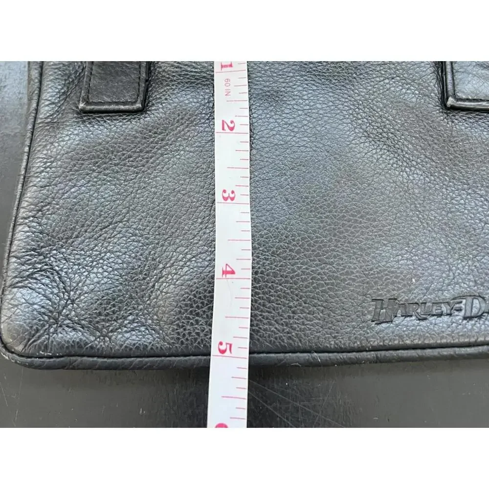 Harley-Davidson‎ Black Leather Motorcycle Bag with Metal  Minimalist Logo